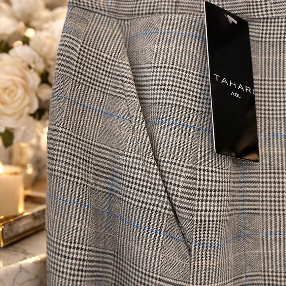 Tahari ASL Plaid Wide Leg Trousers Size 8 Glen Check Grey Blue NWT - Picture 6 of 8